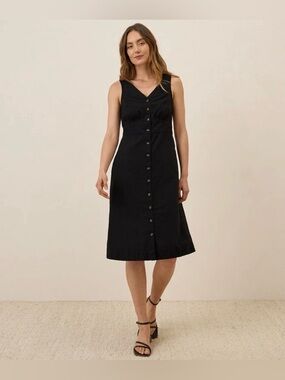 Pact Canopy Organic Cotton Linen Blend Button-Front Dress Black Size Large NWT